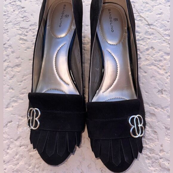 Bandolino Women's Black Suede  Chunky Heel Pumps Kiltie Tassel Shoes SZ 9.5 - Picture 5 of 12